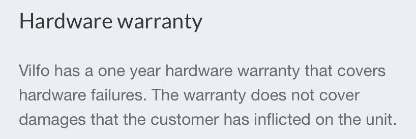 Vilfo router warranty