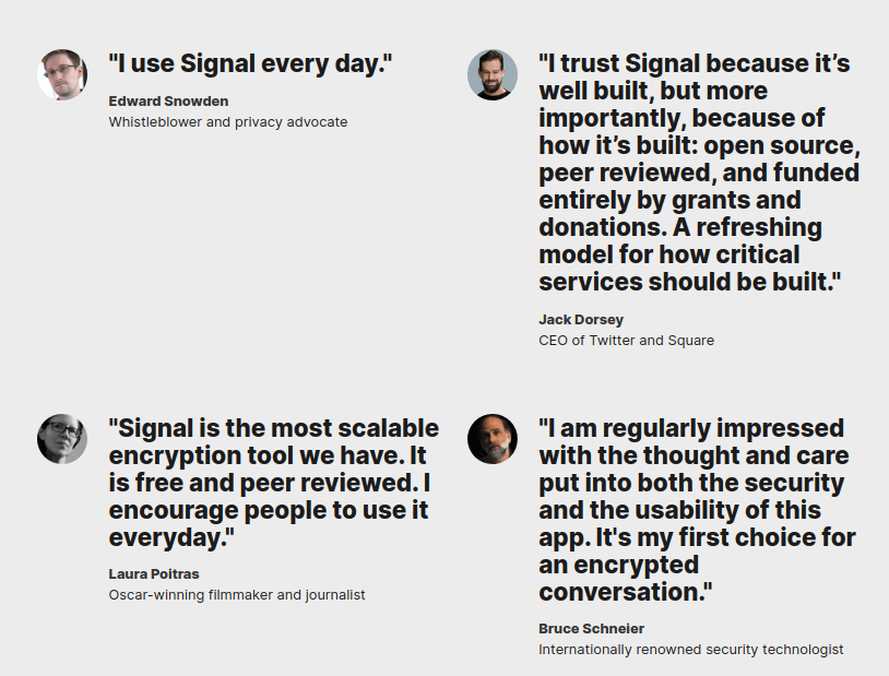 signal messenger endorsements