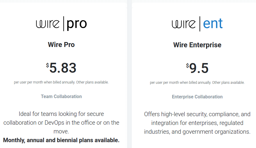 wire messaging app price