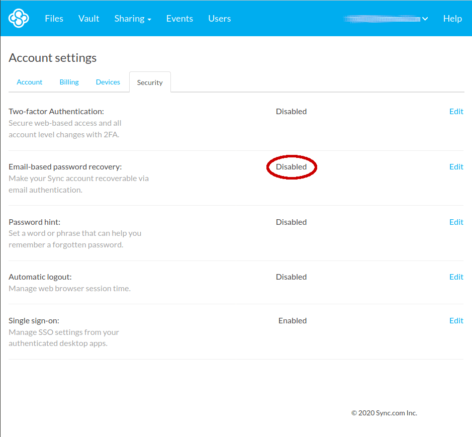 sync.com password recovery