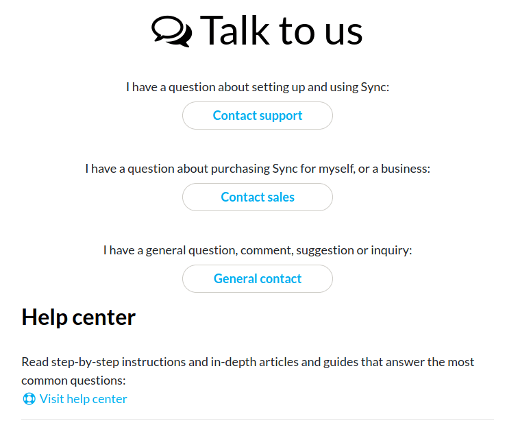 sync.com support page