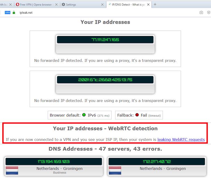 opera VPN leak test
