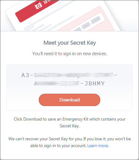 1password secret key