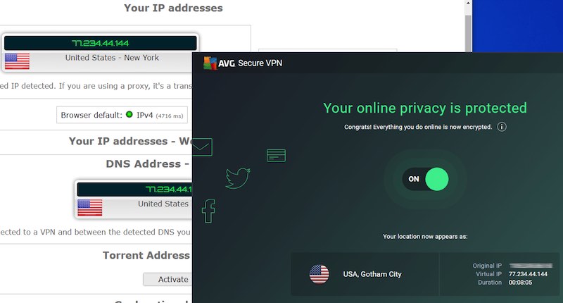 AVG VPN leak test