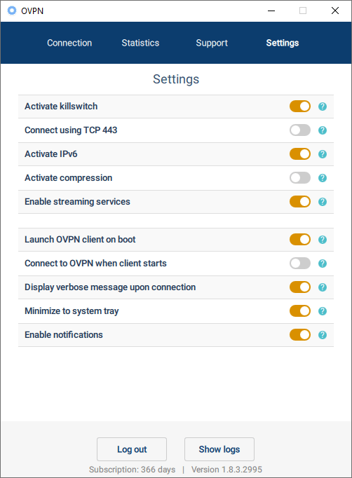 OVPN features and settings