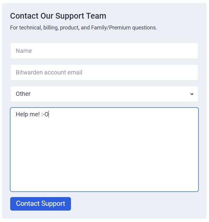 Bitwarden Support Ticket