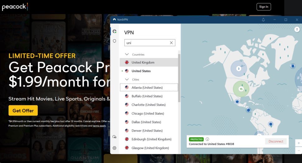 NordVPN is the best VPN for Peacock TV