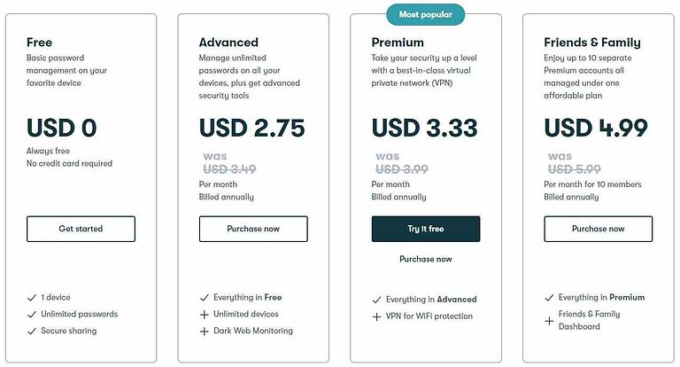 Dashlane Personal Plans