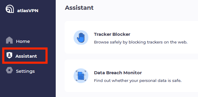 Atlas VPN Assistant page vs Surfshark