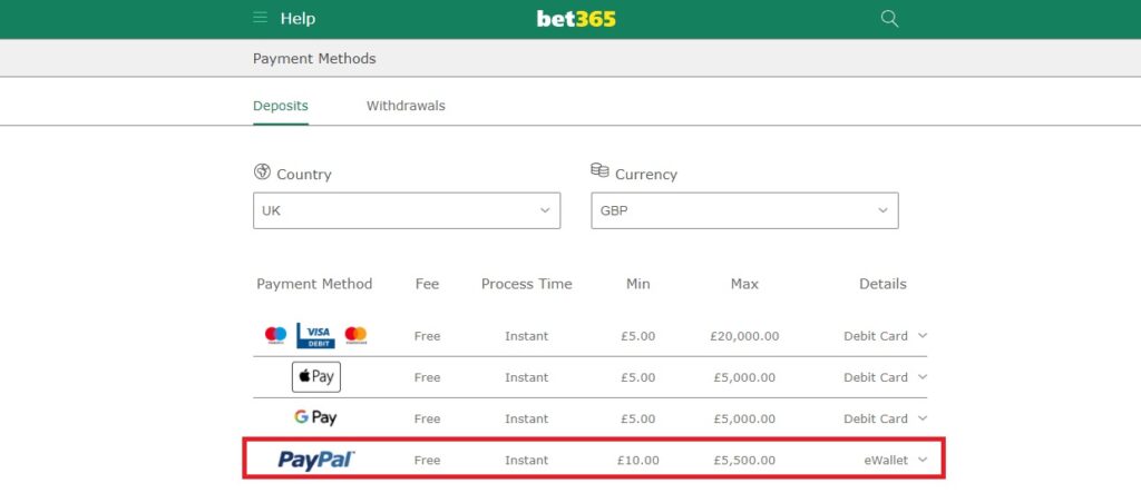 Bet365 payment methods