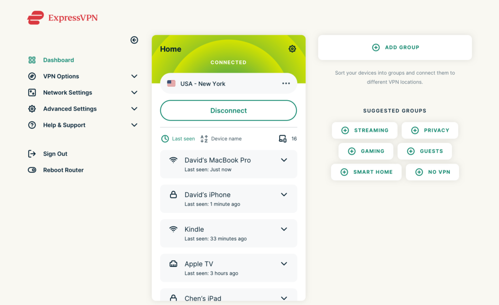 ExpressVPN app for routers Dashboard