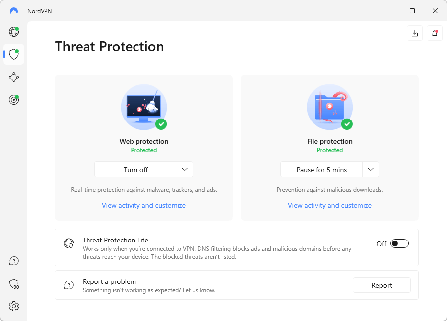 NordVPN Threat Protection settings