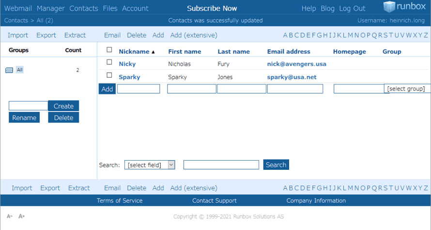 runbox contacts