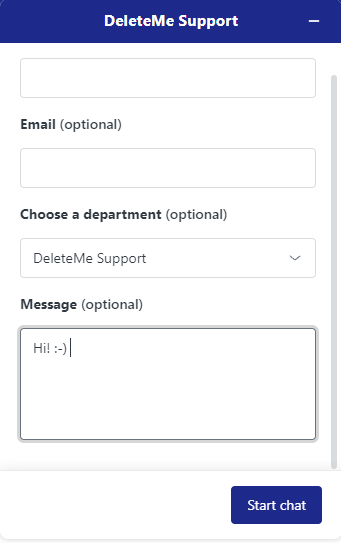 DeleteMe Live Chat Option