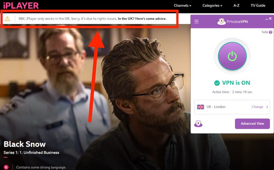 PrivateVPN with BBC iPlayer