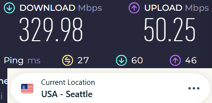 ExpressVPN Seattle speed test with Lightway