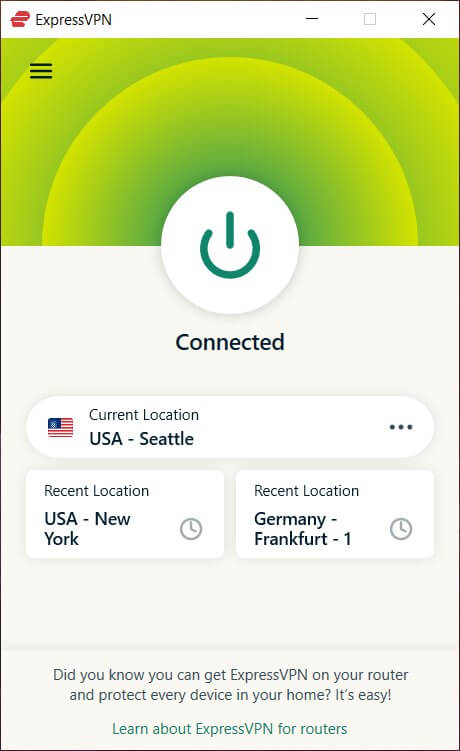 The ExpressVPN user interface