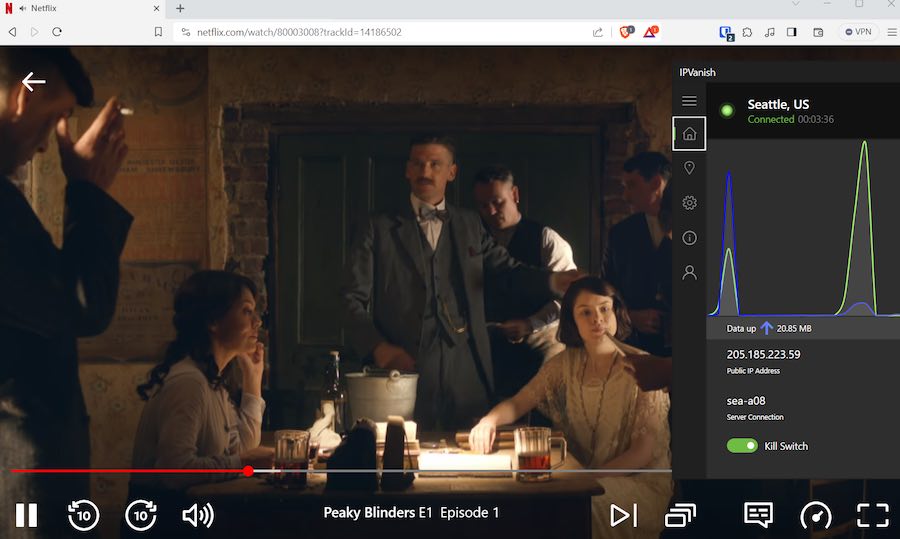 IPVanish works well with Netflix