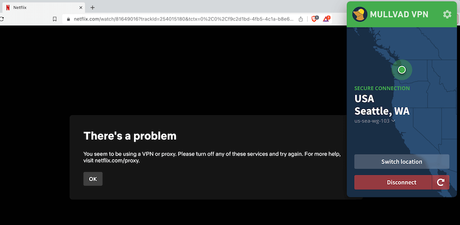 Mullvad Netflix failure