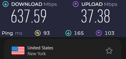 Surfshark VPN server speeds for New York