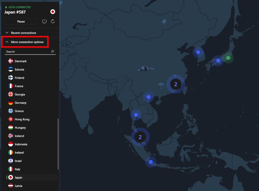 NordVPN UI