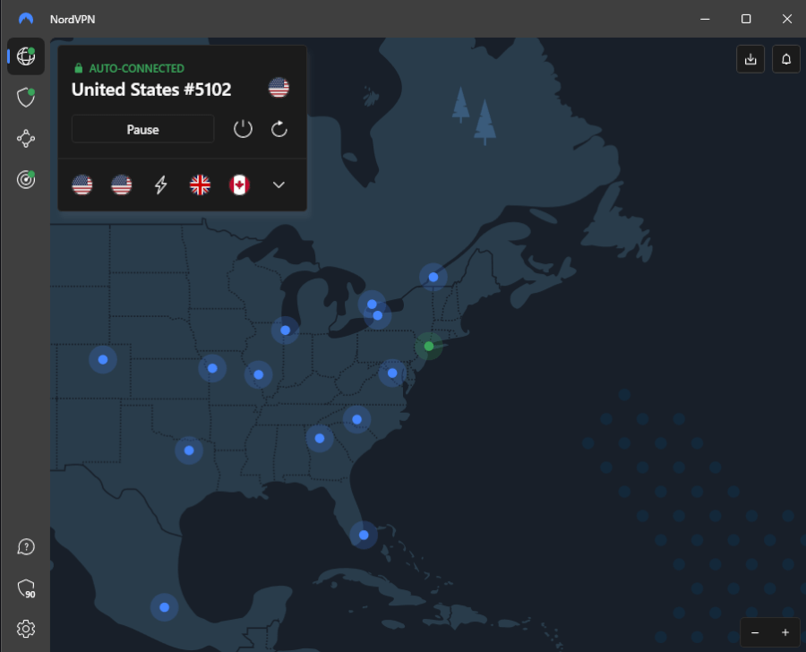 NordVPN Windows app UI