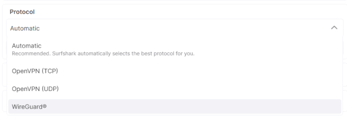 Surfshark VPN protocols