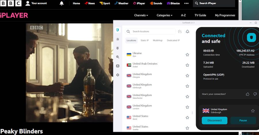 Surfshark also works well with BBC iPlayer