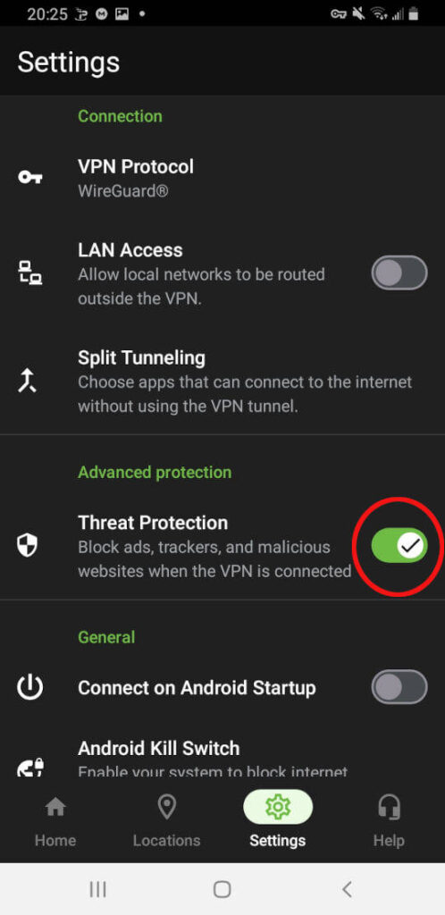 IPVanish Threat Protection on Phone