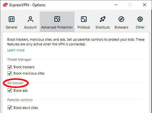 ExpressVPN ad blocking