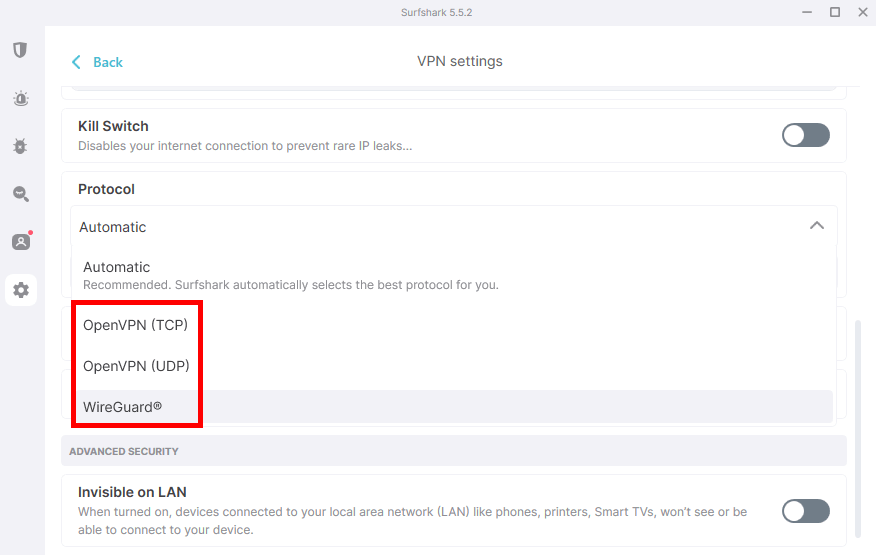 Surfshark VPN protocols