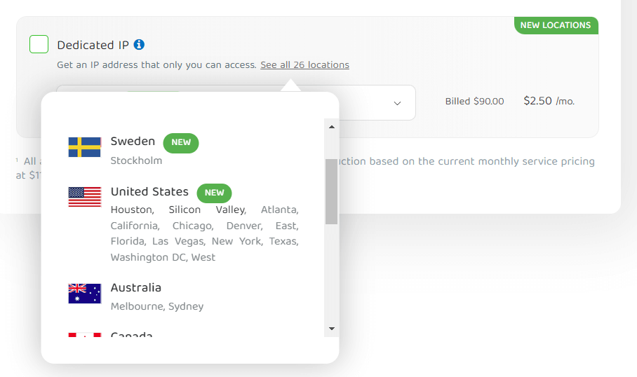 Choose a Dedicated IP location