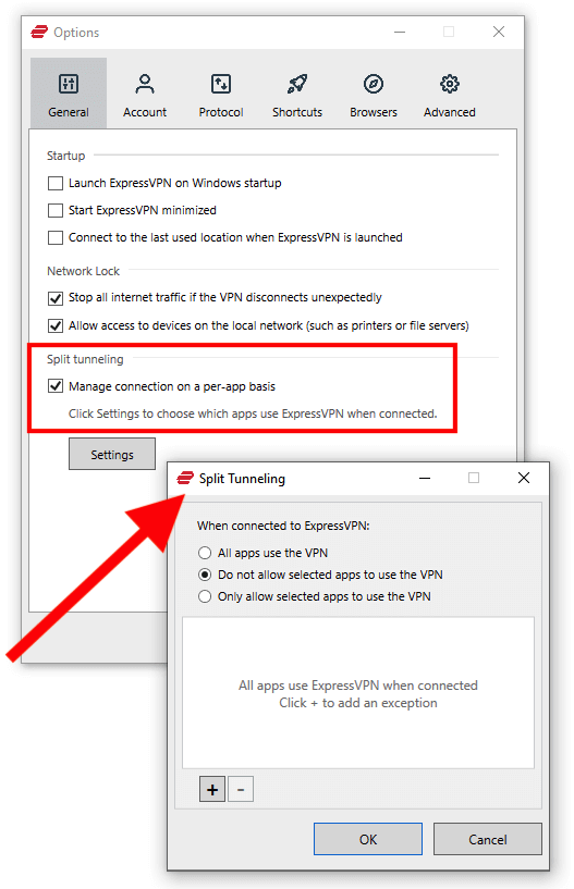 ExpressVPN supports split tunneling and torrenting