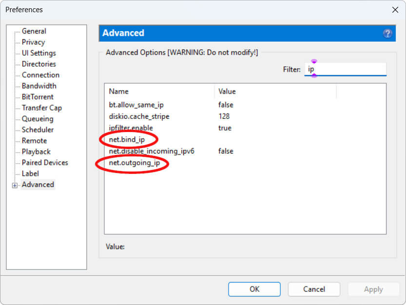 uTorrent IP binding