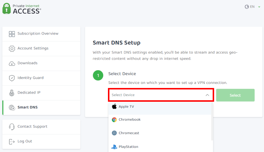 PIA smart DNS setup