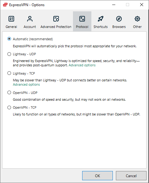 ExpressVPN Protocol Options