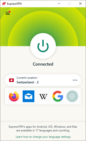 ExpressVPN user interface