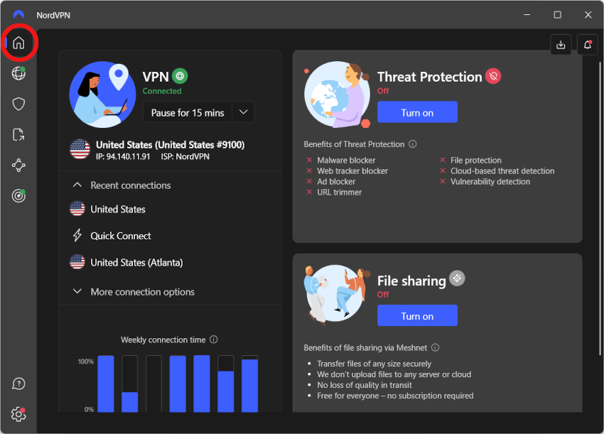 Turn on NordVPN Threat Protection