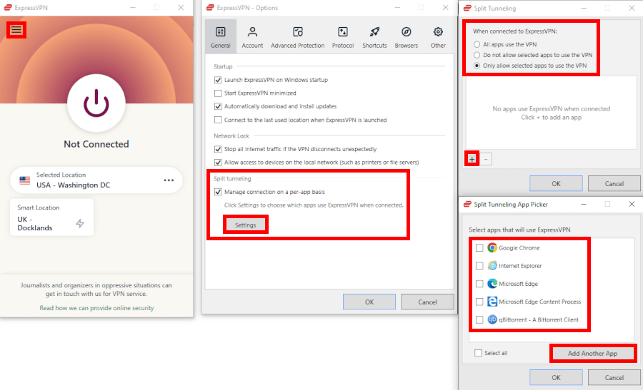 ExpressVPN Split tunneling