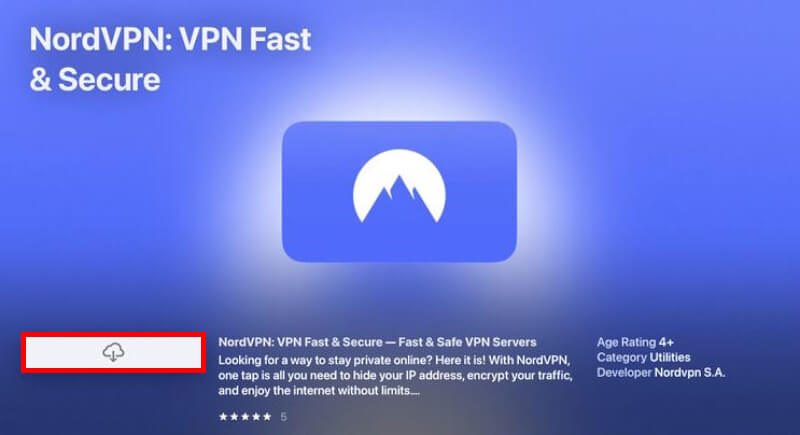 NordVOn app for Apple TV