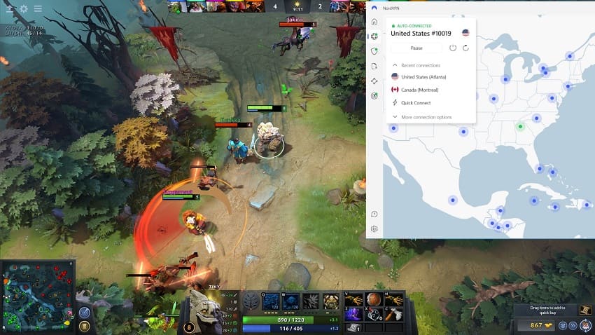 VPN for Dota 2 - NordVPN User Interface