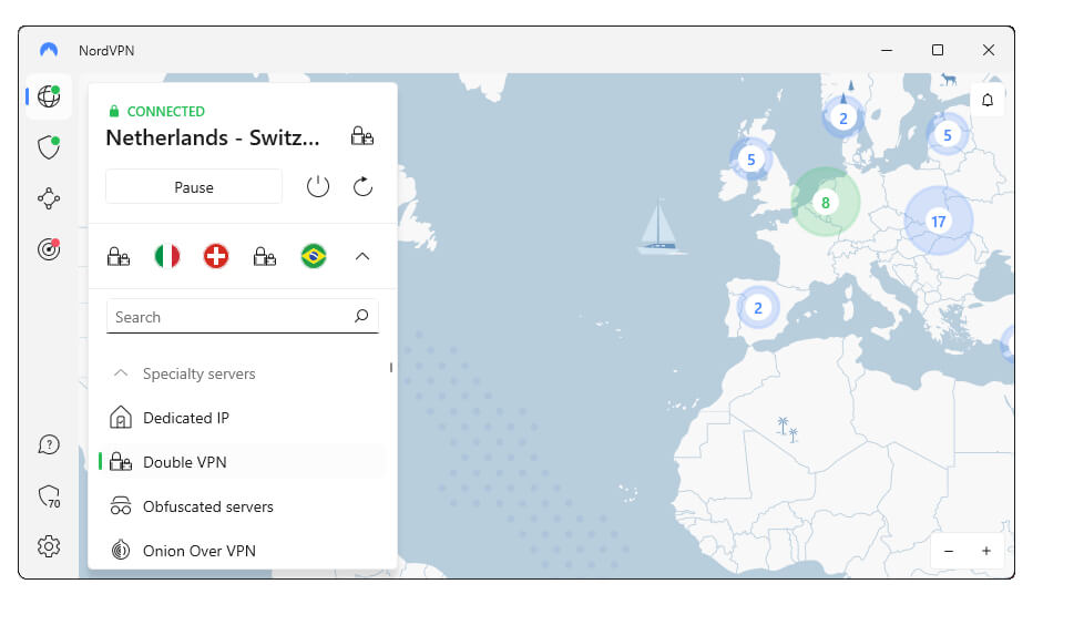 NordVPN user interface