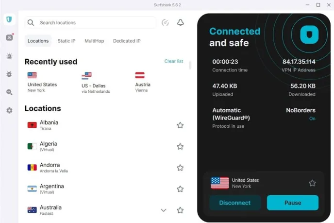 WoW VPN: Surfshark UI