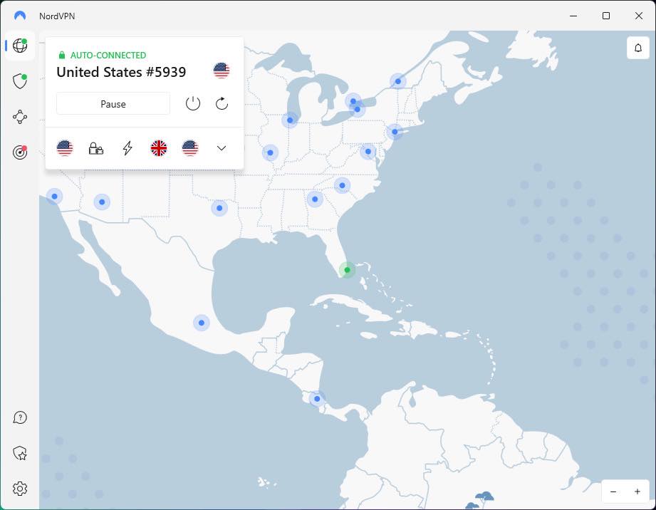 Google Gemini VPN: NordVPN user interface