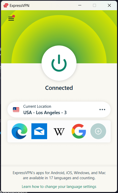 ExpressVPN user interface