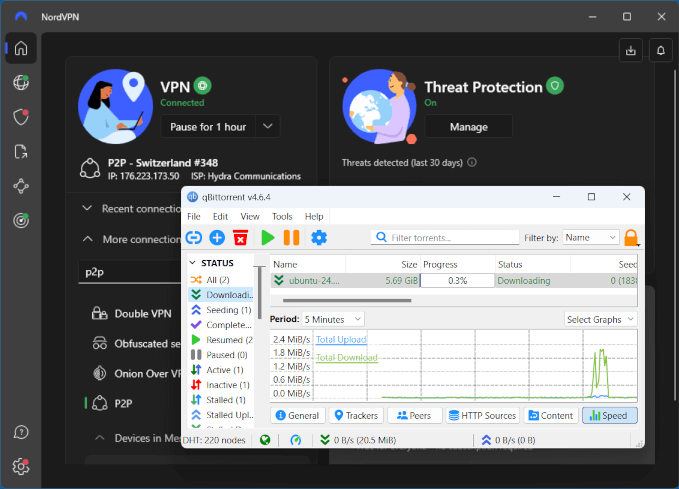 qBittorren downloadin with NordVPN