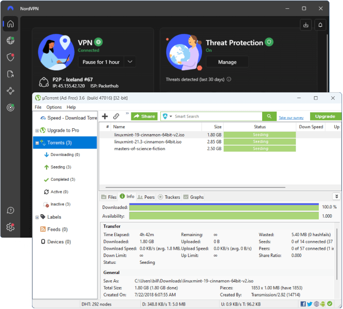 uTorrent and NordVPN seeding