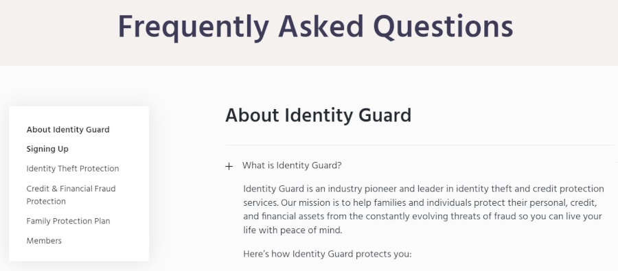 Identity Guard FAQ section