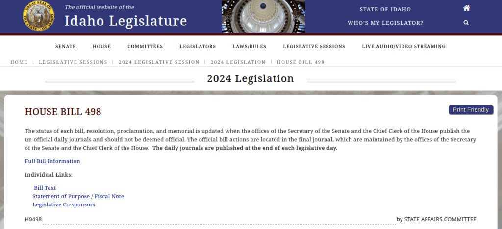 Idaho House Bill 498