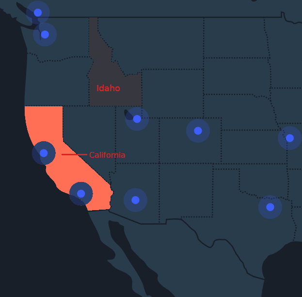 Idaho in relation to Calfornia